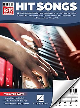 Hit Songs - Super Easy Songbook - Piano Sheet Music Book with 60 Hits - Piano Chord Book with Simple Right-Hand Melodies - Super Simple Song Collection with Left-Hand Chord Diagrams