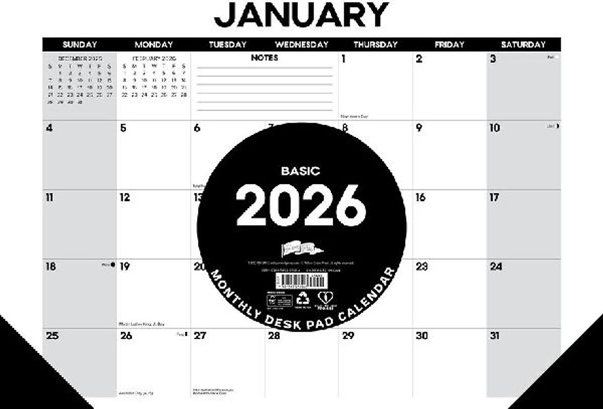 Basic 2026 17 X 12 Small Monthly Deskpad