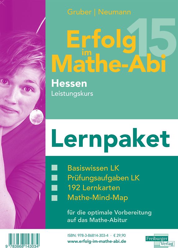 Erfolg im Mathe-Abi 2015 Lernpaket Hessen Leistungskurs. Im Paket noch günstiger durch Reihenrabatt. Enthält für den Leistungskurs das Übungsbuch für das Basiswissen, das Prüfungsaufgabenbuch für das Abitur 2015 mit den Abituraufgaben von 2012 bis 2014, die Original Mathe-Mind-Map für Hessen sowie die Lernkarten mit den wichtigen Formeln fürs Abitur.