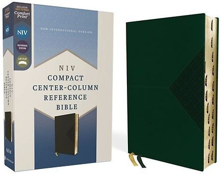 Niv, Compact Center-Column Reference Bible, Leathersoft, Green, Red Letter, Thumb Indexed. Comfort Print