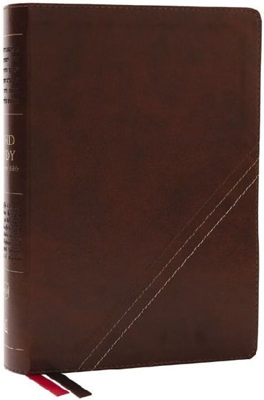 NKJV, Word Study Reference Bible, Leathersoft, Brown, Red Letter, Thumb Indexed, Comfort Print