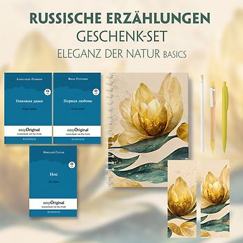 Russische Erzählungen Geschenkset - 3 Bücher (mit Audio-Online) + Eleganz der Natur Schreibset Basics