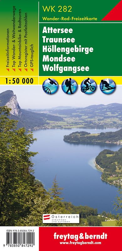 WK 282 Attersee - Traunsee - Höllengebirge - Mondsee - Wolfgangsee, Wanderkarte 1:50.000