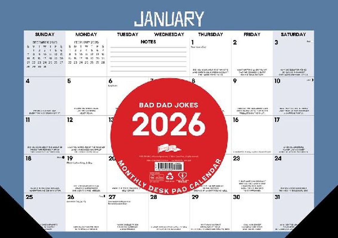 Bad Dad Jokes 2026 17 X 12 Small Monthly Deskpad