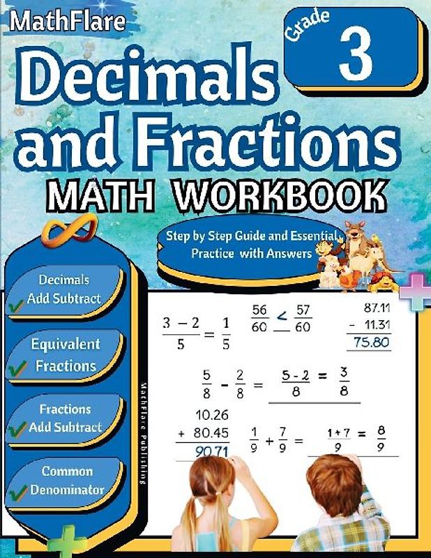 Decimals and Fractions Math Workbook 3rd Grade