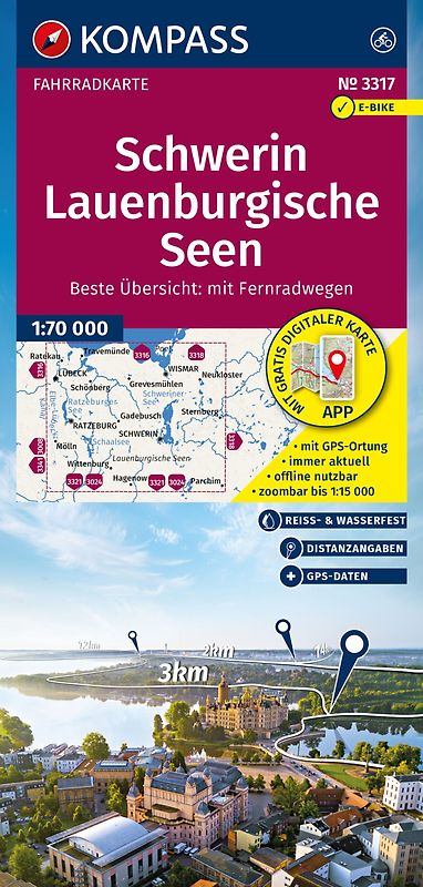 KOMPASS Fahrradkarte 3317 Schwerin, Lauenburgische Seen 1:70.000