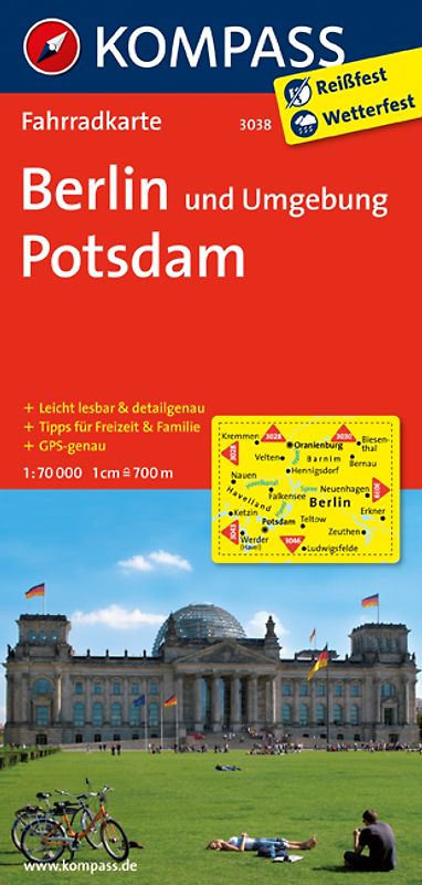 KOMPASS Fahrradkarte 3038 Berlin und Umgebung - Potsdam 1:70.000