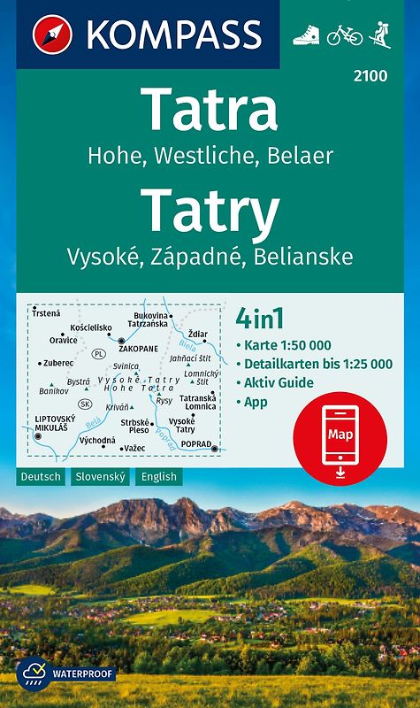KOMPASS Wanderkarte 2100 Tatra, Hohe, Westliche, Belaer, Tatry, Vysoké, Západné, Belianske 1:50.000