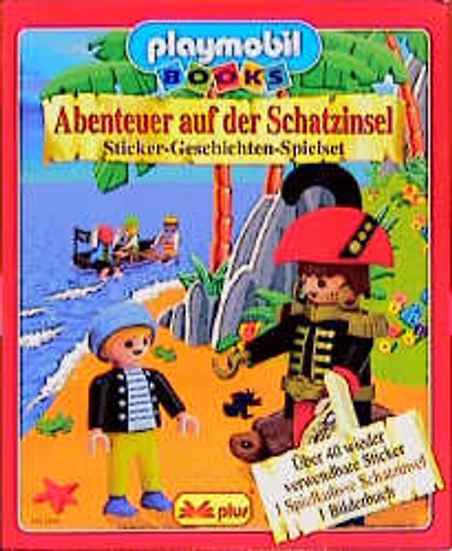Abenteuer auf der Schatzinsel. Panoramakulisse mit Bilderbuch und Stickern