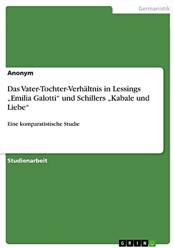 Das Vater-Tochter-Verhältnis in Lessings ¿Emilia Galotti¿ und Schillers ¿Kabale und Liebe¿: Eine komparatistische Studie