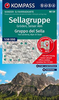 KOMPASS Wanderkarte 59 Sellagruppe, Gröden, Seiser Alm / Gruppo del Sella, Val Gardena, Alpe di Siusi 1:50.000