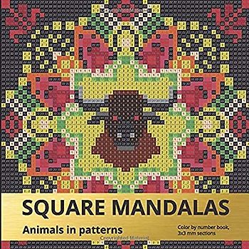 SQUARE MANDALAS. Animals in patterns: Color by number book, 3*3 mm sections.