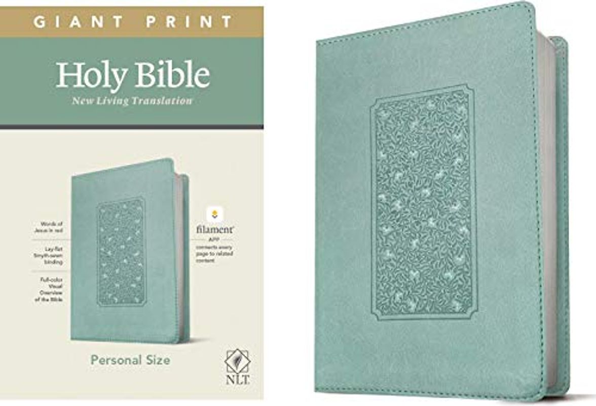 NLT Personal Size Giant Print Bible, Filament Enabled Edition (Red Letter, Leatherlike, Floral Frame Teal)