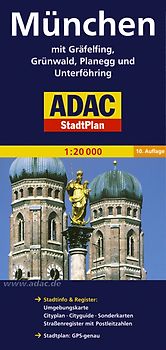 ADAC StadtPlan München mit Gräfelfing, Grünwald, Planegg, Unterföhring 1:20 000