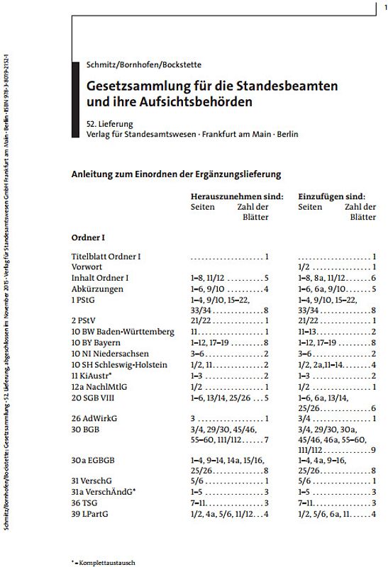 Gesetzsammlung für Standesbeamten und ihre Aufsichtsbehörden