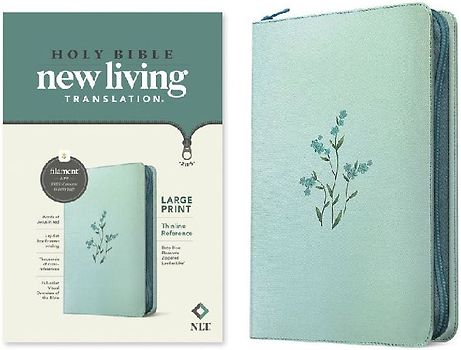 NLT Large Print Thinline Reference Zipper Bible, Filament Enabled (Leatherlike, Baby Blue Blossoms, Red Letter)