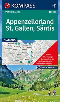 KOMPASS Wanderkarte 112 Appenzellerland, St. Gallen, Säntis 1:40.000