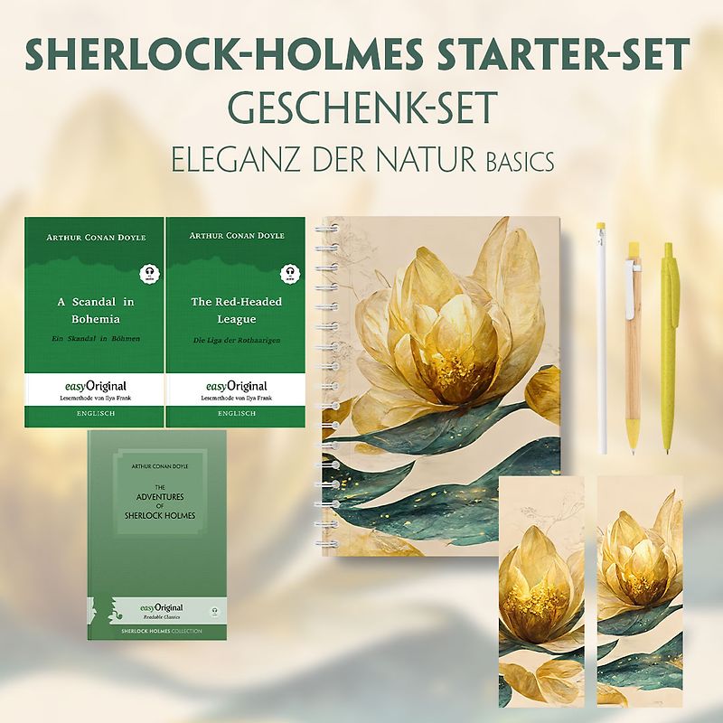 The Adventures of Sherlock Holmes Starter-Paket Geschenkset (mit Audio-Online) + Eleganz der Natur Schreibset Basics