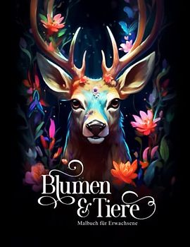 Blumen & Tiere – Malbuch für Erwachsene: 50 Motive auf schwarzem Hintergrund von Tieren im Blumenparadies