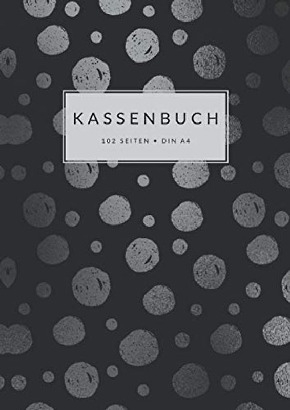 Kassenbuch • Din A4 • 102 Seiten: Doppelseitige Kassenabrechnung mit MwSt.-Spalte für Kleingewerbe, Kleinunternehmer, Selbstständige, ... zum Eintragen • Schwarzes Design mit Punkten