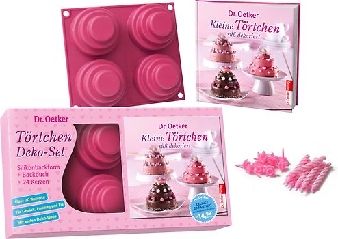 Kleine Törtchen: Geschenk-Set mit Backform aus Silikon + Backbuch + Partykerzen