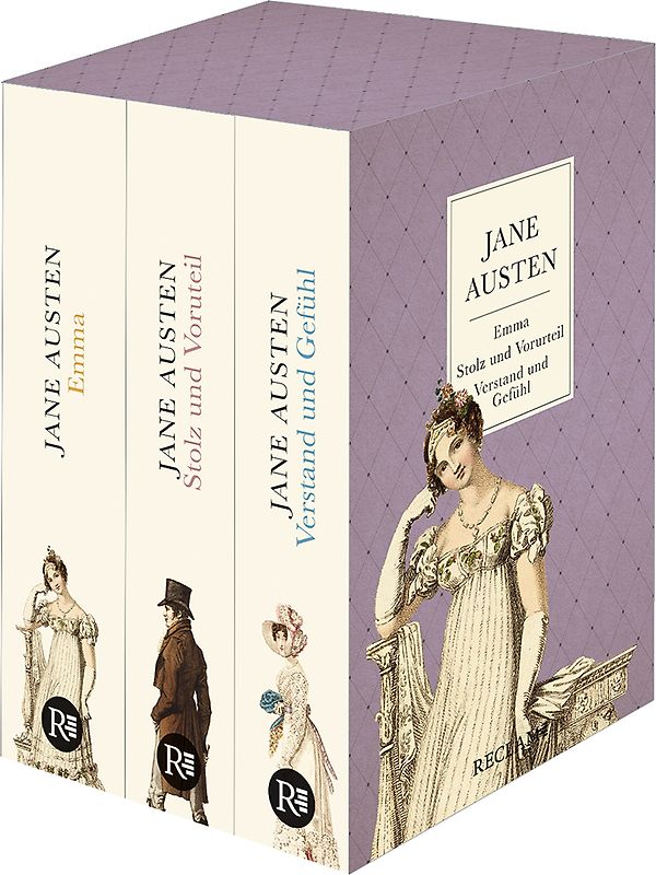 3 Bücher von Jane Austen im Schuber – Emma, Stolz und Vorurteil, Verstand und Gefühl – Reclam