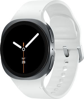 Samsung Galaxy Watch8 44 mm Boîtier aluminium graphite sur Sport en silicone S/M blanc [Wi-Fi]