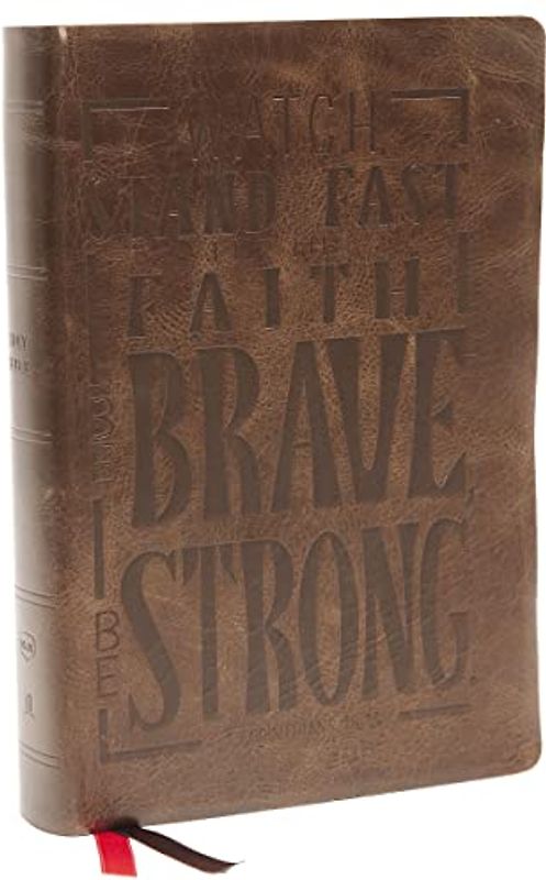 NKJV, Giant Print Center-Column Reference Bible, Verse Art Cover Collection, Genuine Leather, Brown, Red Letter, Comfort Print: Holy Bible, New King James Version