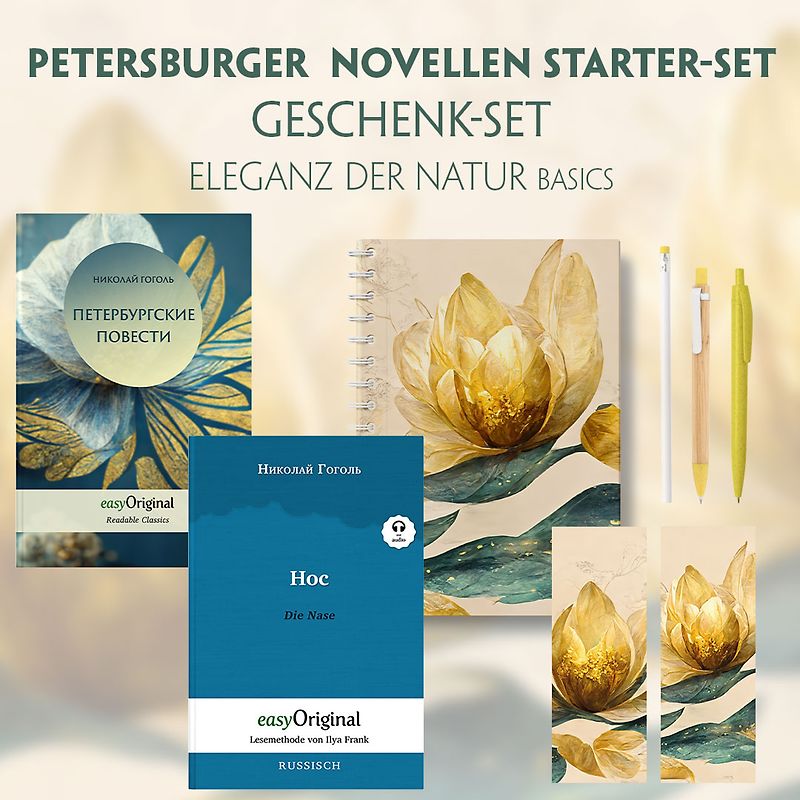 Petersburger Novellen Starter-Paket Geschenkset - 2 Bücher (mit Audio-Online) + Eleganz der Natur Schreibset Basics