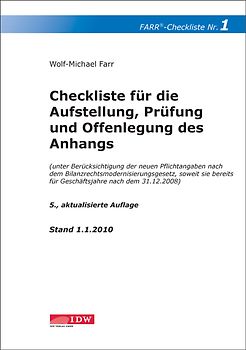 Checkliste für die Aufstellung, Prüfung und Offenlegung des Anhangs