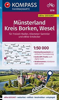 KOMPASS Fahrradkarte 3216 Münsterland, Kreis Borken, Wesel mit Knotenpunkten 1:50.000