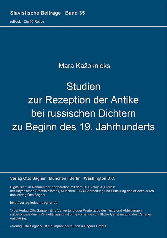 Studien zur Rezeption der Antike bei russischen Dichtern zu Beginn des 19. Jahrhunderts