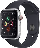 Apple Watch Series 5 Caja de aluminio de 44 mm en plata - Correa deportiva negra [WiFi + Cellular]