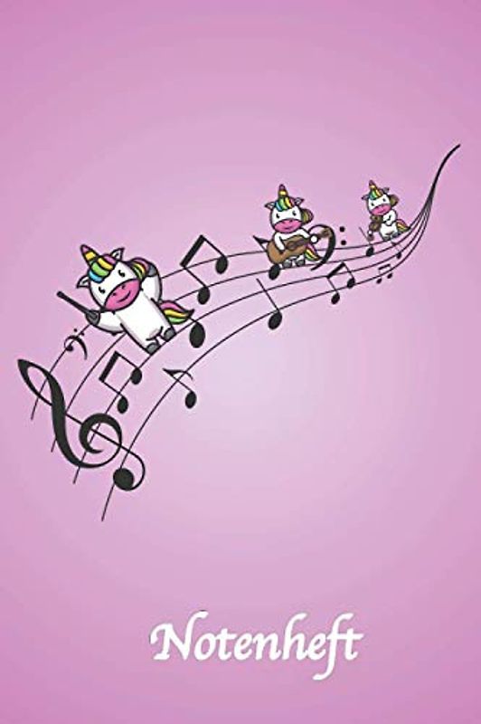 Notenheft A5 Einhorn, 120 Seiten mit Linien - Notenbuch für Musik-Unterricht, Hausaufgaben, Anfänger, Hobby: Blanko Notenheft Musikheft Unicorn Design