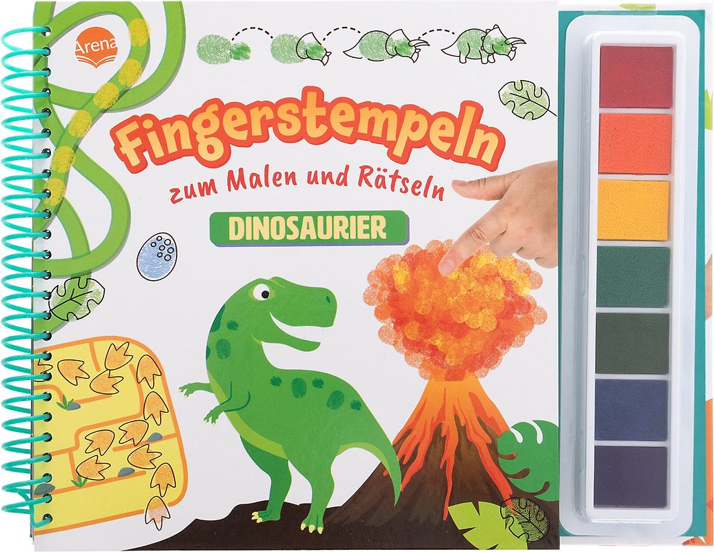 Fingerstempeln zum Malen und Rätseln. Dinosaurier