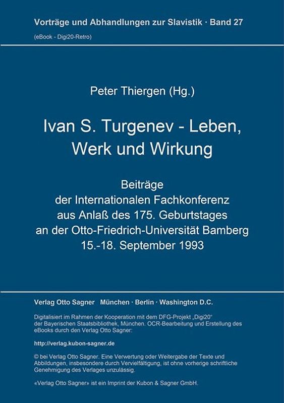 Ivan S. Turgenev. Leben, Werk und Wirkung