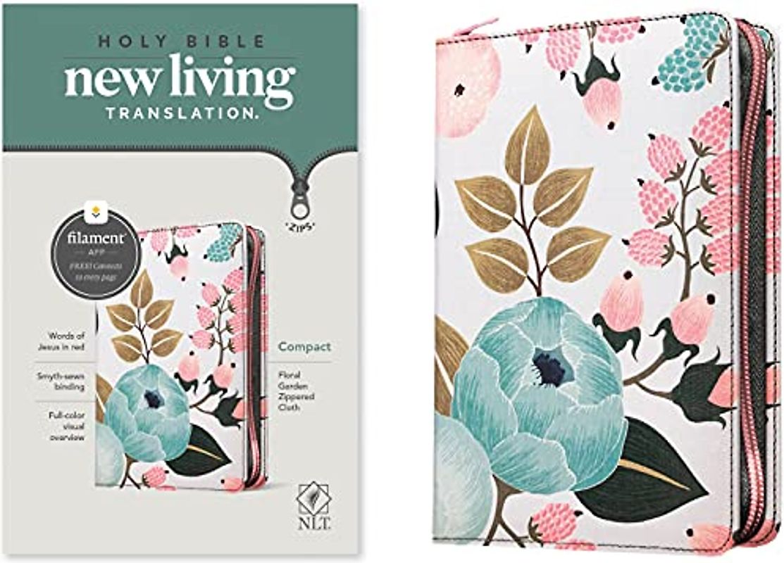 NLT Compact Zipper Bible, Filament Enabled (Cloth, Floral Garden, Red Letter)
