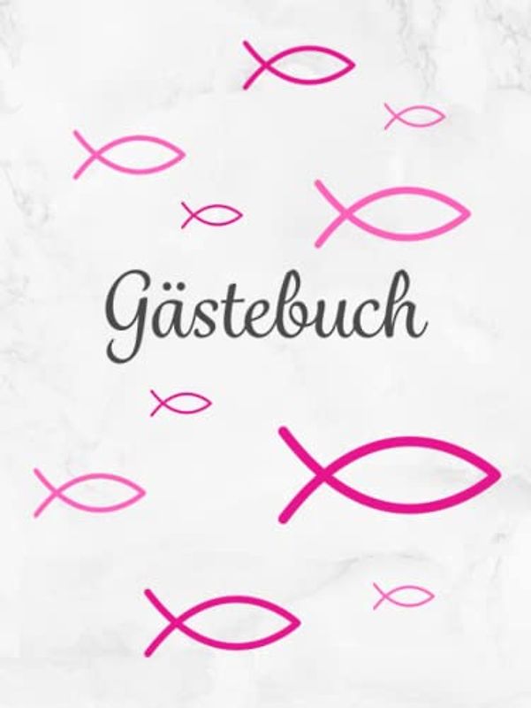 Gästebuch: Taufe | Konfirmation | Erstkommunion | Firmung・Hardcover mit rosa Fisch Deko perfekt für Mädchen・Für geschriebene Glückwünsche von Freunden ... Fingerabdruck Baum・Dezent dekorierte Seiten