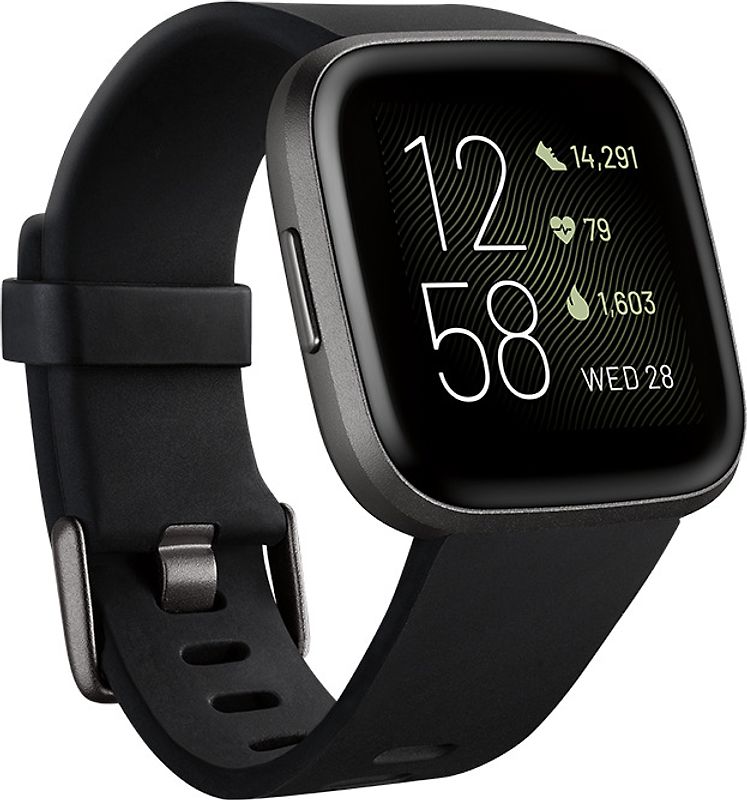 Fitbit Versa 2 40 mm carbone aluminium et bracelet en silicone noir [Wi-Fi]
