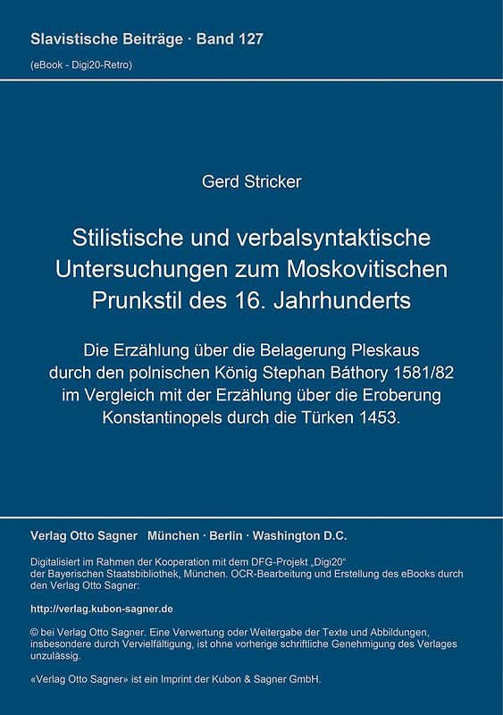 Stilistische und verbalsyntaktische Untersuchungen zum Moskovitischen Prunkstil des 16. Jahrhunderts