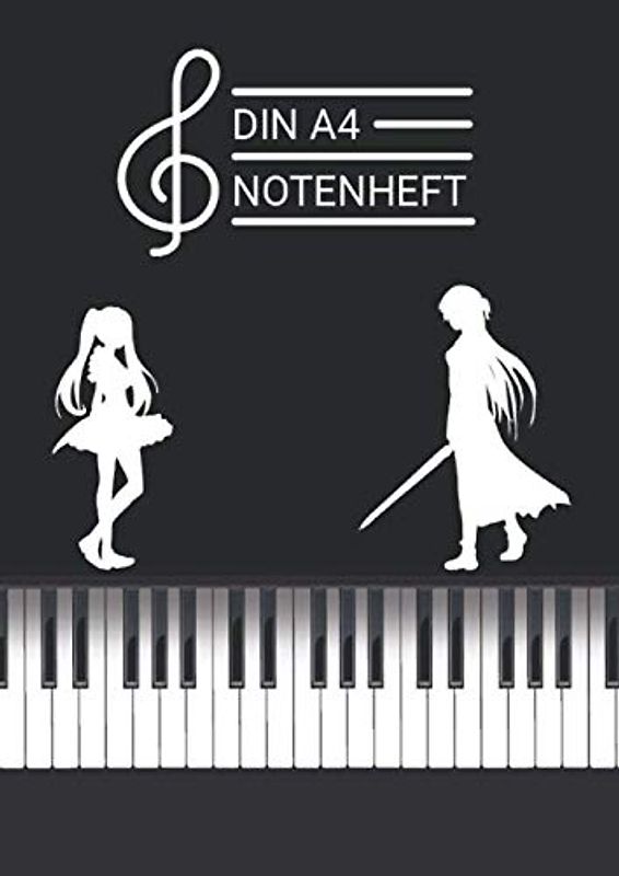 Anime Noten-Papier Klavier mit Lineatur für Mädchen DIN A4 120 Seiten: Notenbuch leer - Keyboard Anfänger - Blanko Notenlinien Grundschule Kinder - Lehrer - Piano, Flöte, Gitarre & Zupfinstrumente