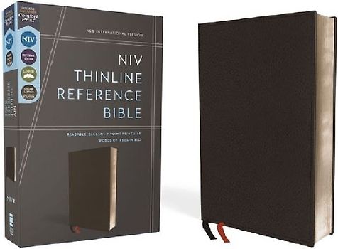 Niv, Thinline Reference Bible (Deep Study at a Portable Size), Genuine Leather, Calfskin, Black, Red Letter, Comfort Print