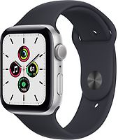 Apple Watch SE 44 mm Cassa in alluminio color argento con Cinturino Sport nero [Wi-Fi]