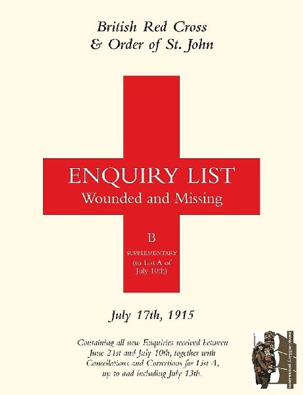 BRITISH RED CROSS & ORDER OF ST JOHN ENQUIRY LIST FOR WOUNDED AND MISSING