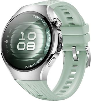 Huawei Watch 5 42 mm boîtier en acier inoxydable argent avec le bracelet en fluoroélastomère vert [Wi-Fi + 4G]