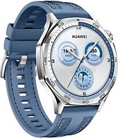 Huawei Watch GT 5 46 mm Boîtier acier inoxydable argent avec bracelet nylon tissé bleu