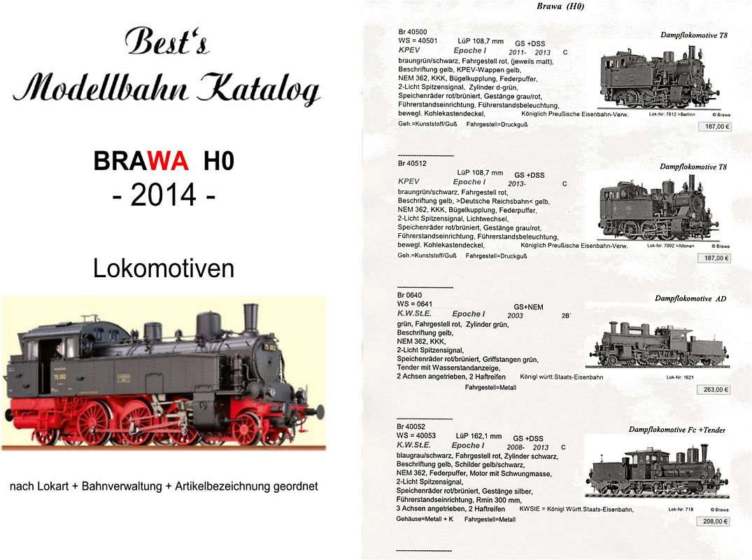 Best`s Modellbahn Katalog Brawa H0 Lokomotiven 2014 bebildert (Format: A5)