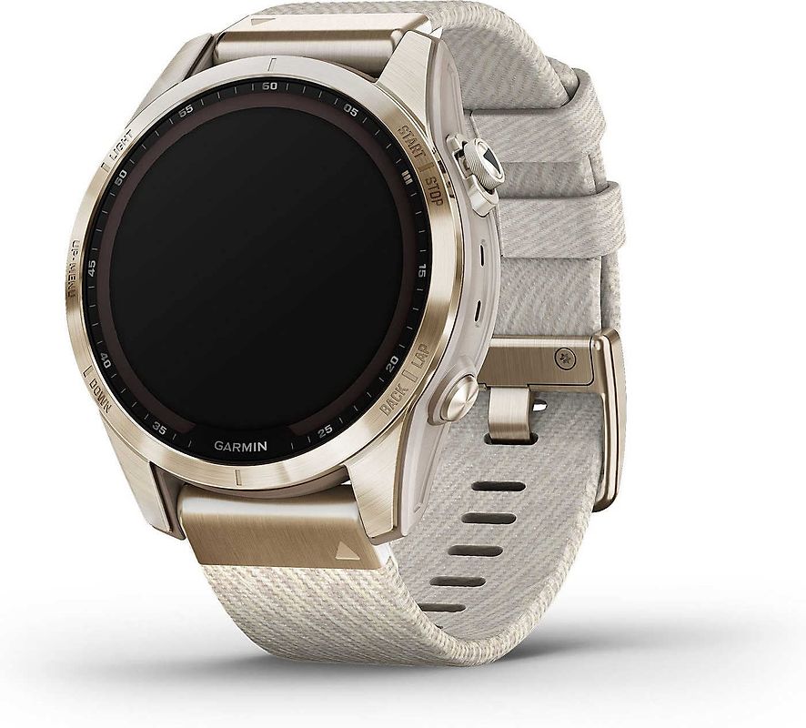 Garmin Fenix 7S 42 mm or avec bracelet en silicone beige [Wi-Fi, Sapphire Solar Edition]