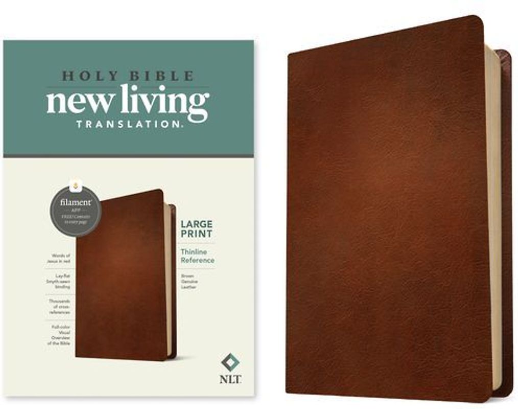 NLT Large Print Thinline Reference Bible, Filament Enabled (Genuine Leather, Brown, Red Letter)