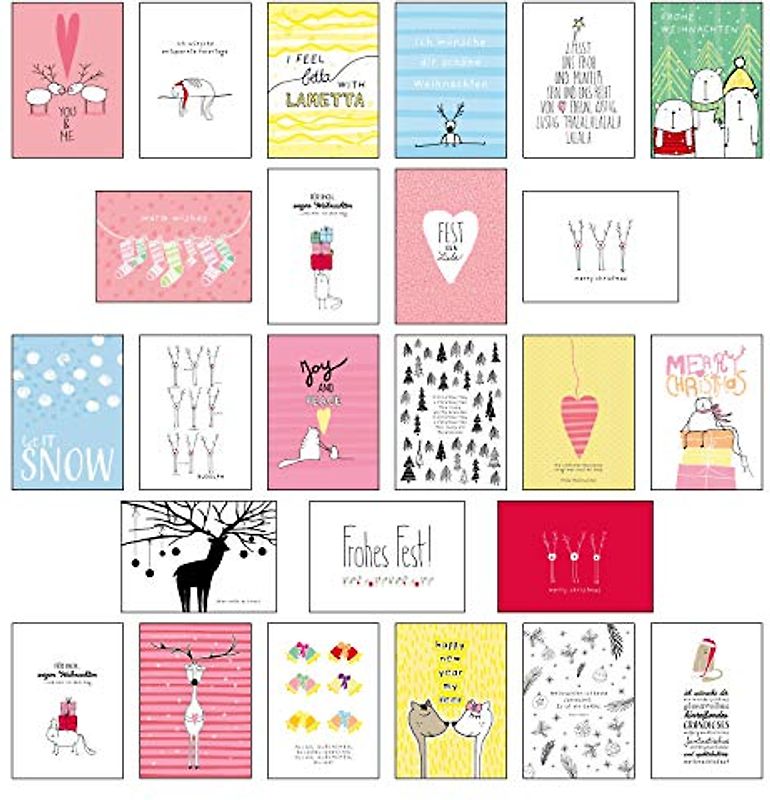 25 handgemachte Weihnachtskarten Teil 2: Hochwertiges Weihnachts-Postkarten-Set mit wunderschönen, detailverliebten und von Hand designten ... ... weihnachtlichen Sprüchen und Zitaten